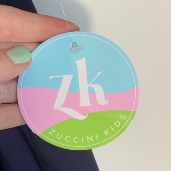 Zuccini Kids Green‎ Bow Josephine Dress- navy Broadcloth 8 - Picture 4 of 5